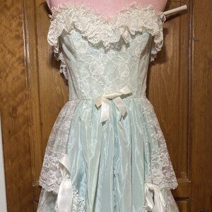 Vintage Prom Dress, size 8?, mint green and white